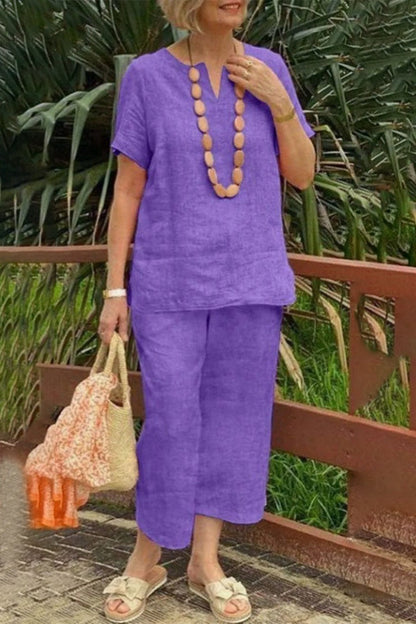 Casual Simplicity Solid V Neck Short Sleeve Two Pieces£¨No accessories£©