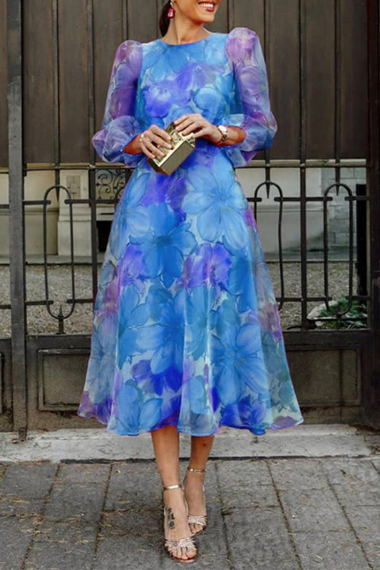 Vestidos casuales de manga larga con cuello redondo y estampado de patchwork