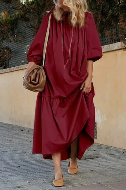 Vestidos casuales de corte A con hombros descubiertos y parches sólidos (3 colores)