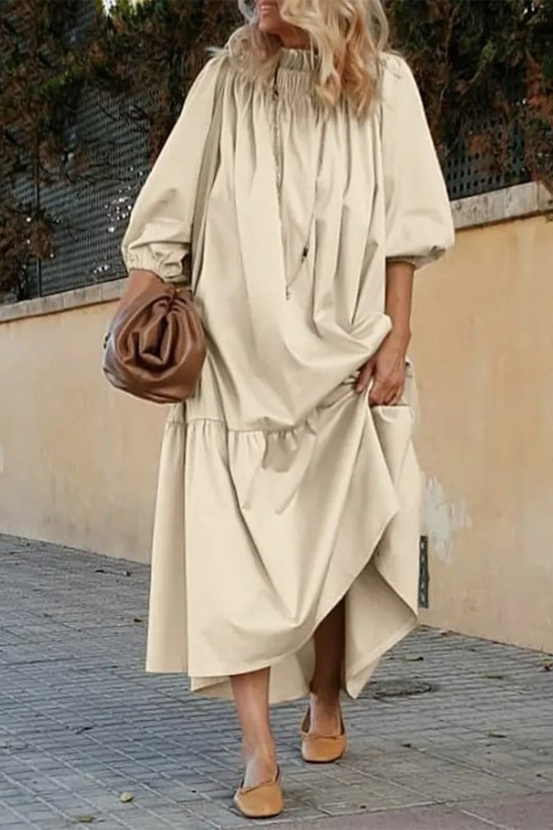 Vestidos casuales de corte A con hombros descubiertos y parches sólidos (3 colores)