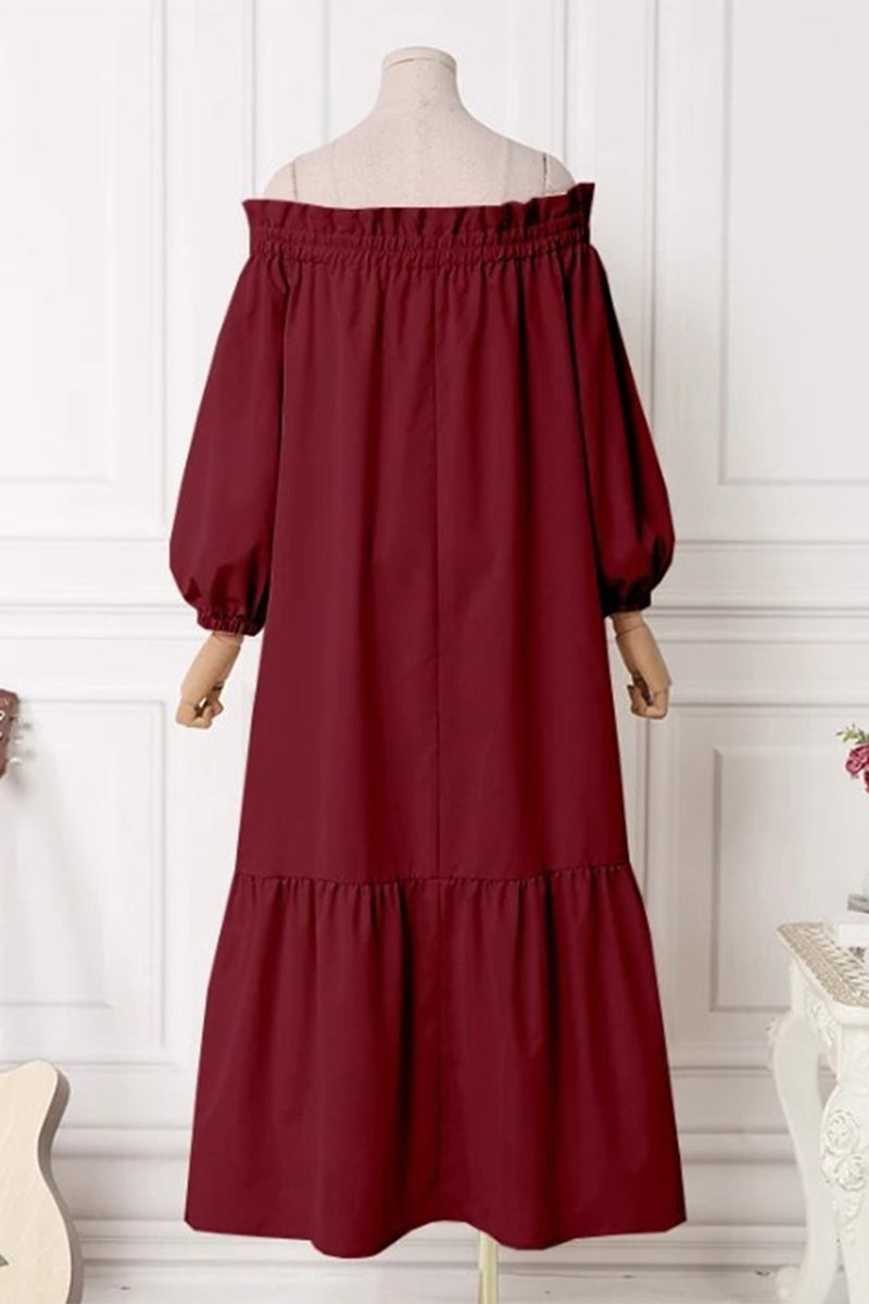 Vestidos casuales de corte A con hombros descubiertos y parches sólidos (3 colores)
