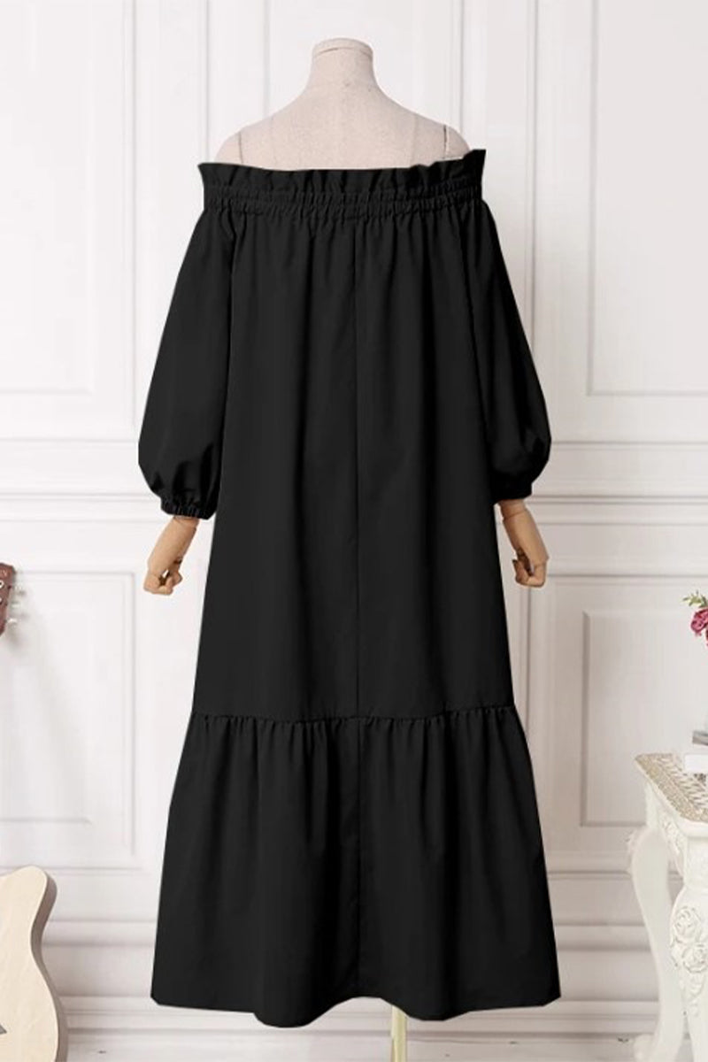 Vestidos casuales de corte A con hombros descubiertos y parches sólidos (3 colores)