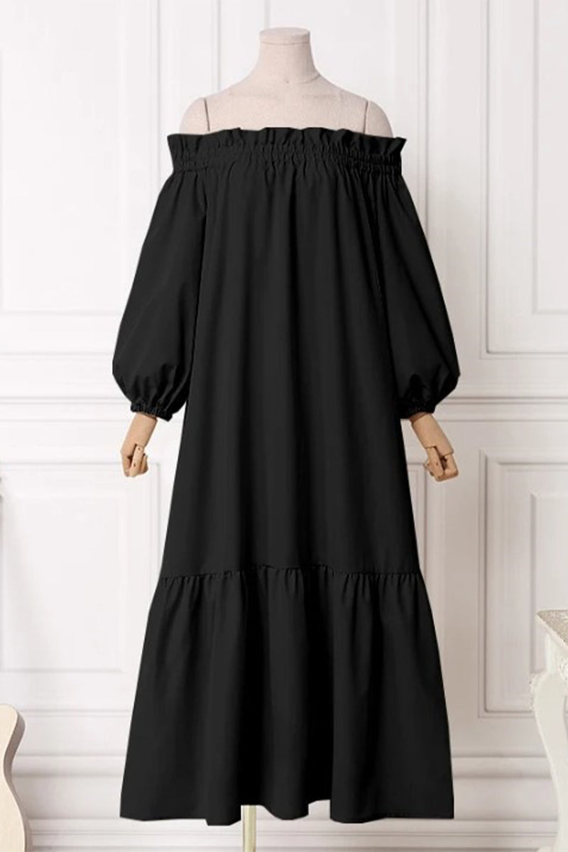 Vestidos casuales de corte A con hombros descubiertos y parches sólidos (3 colores)