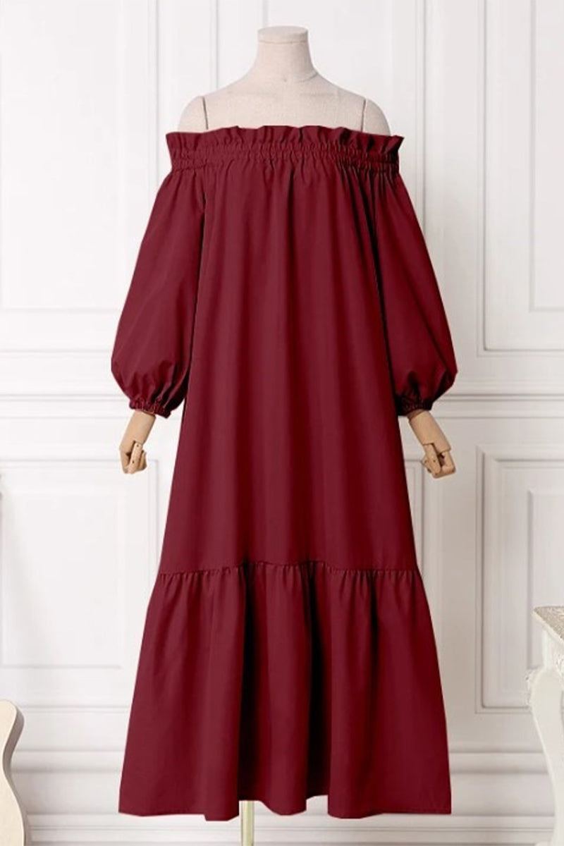 Vestidos casuales de corte A con hombros descubiertos y parches sólidos (3 colores)