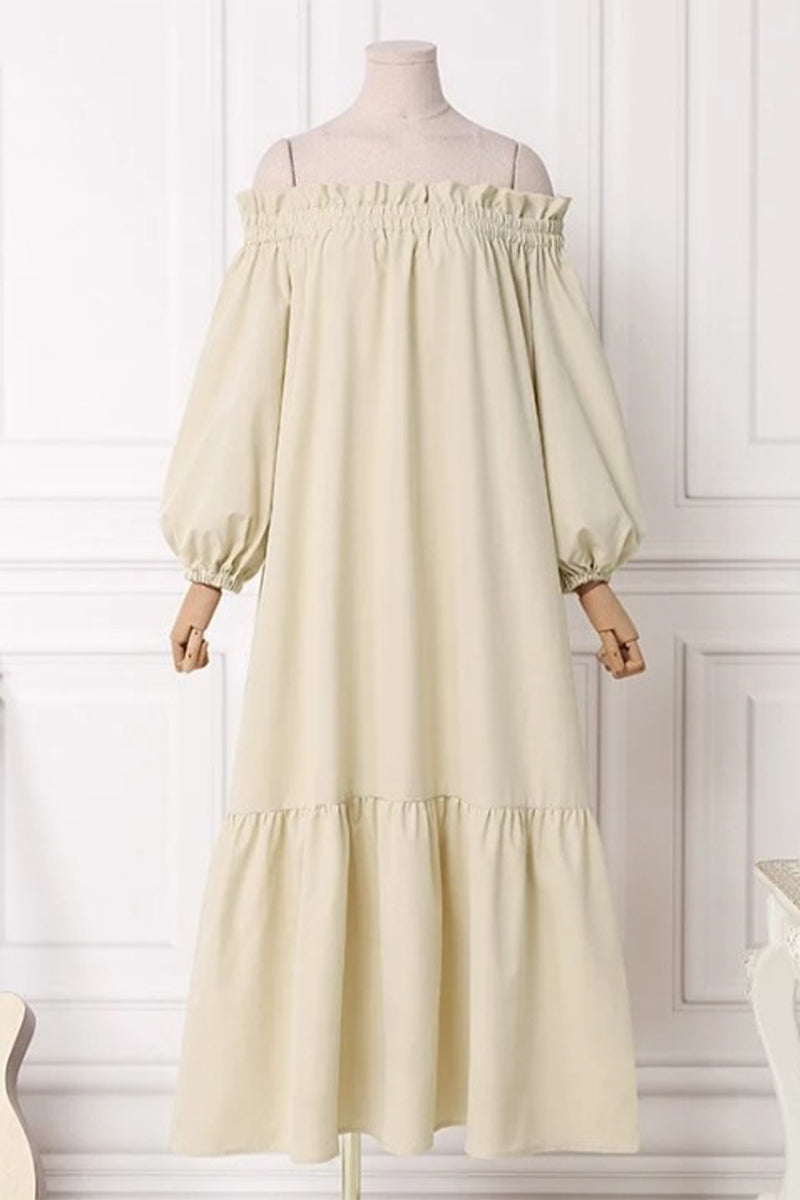 Vestidos casuales de corte A con hombros descubiertos y parches sólidos (3 colores)