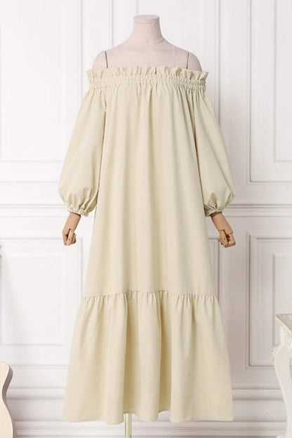 Vestidos casuales de corte A con hombros descubiertos y parches sólidos (3 colores)