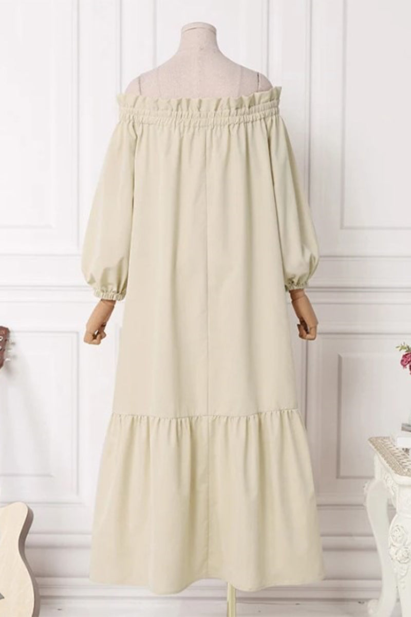 Vestidos casuales de corte A con hombros descubiertos y parches sólidos (3 colores)