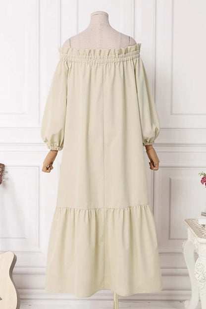 Vestidos casuales de corte A con hombros descubiertos y parches sólidos (3 colores)
