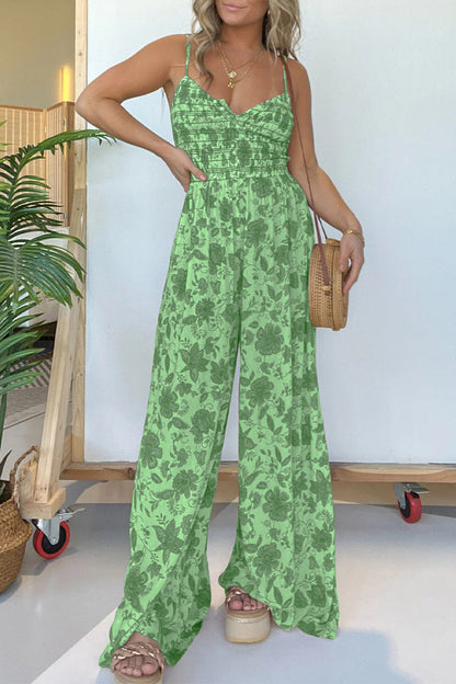 Mono holgado informal con cuello en V, estampado vintage de flores