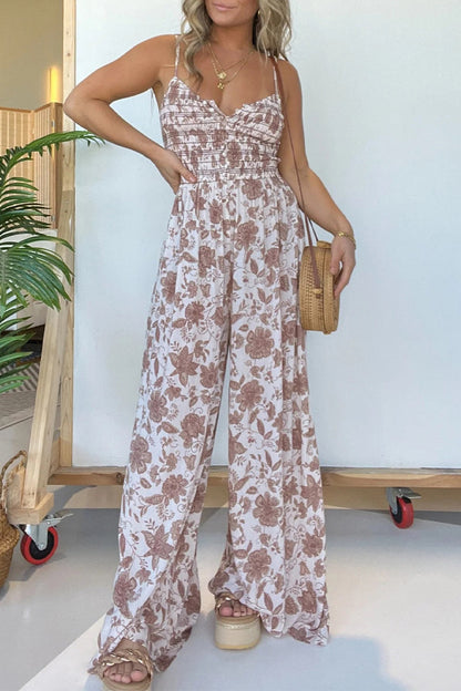 Mono holgado informal con cuello en V, estampado vintage de flores