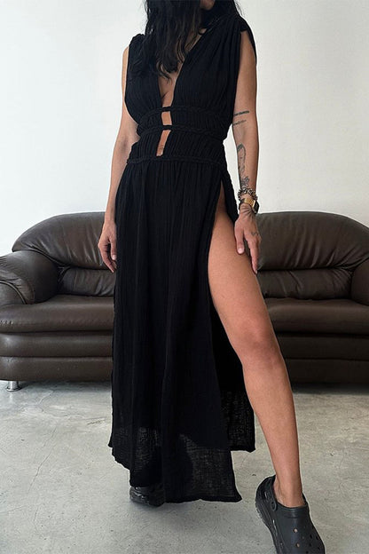 Vestidos de playa sexys, bohemios, lisos, con abertura y escote en V