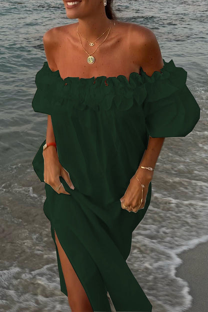 Vestidos de playa sexys con aberturas sólidas y pliegues en los hombros