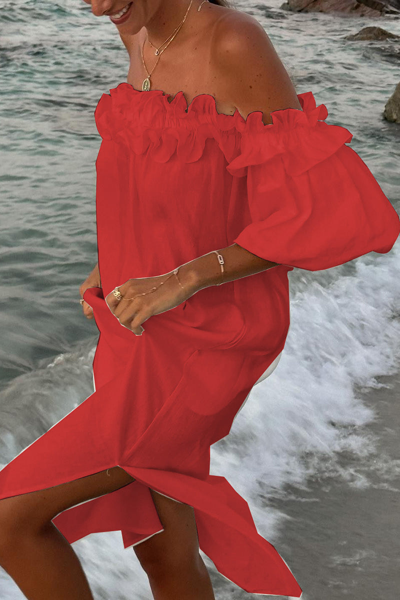 Vestidos de playa sexys con aberturas sólidas y pliegues en los hombros