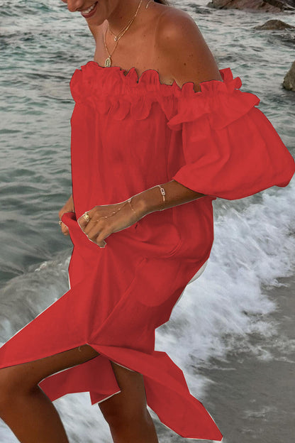 Vestidos de playa sexys con aberturas sólidas y pliegues en los hombros