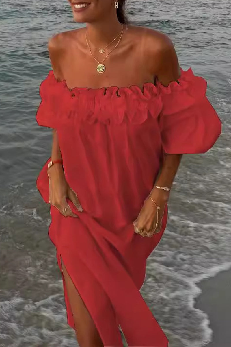 Vestidos de playa sexys con aberturas sólidas y pliegues en los hombros