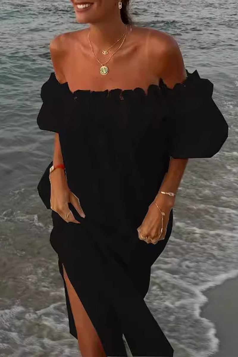 Vestidos de playa sexys con aberturas sólidas y pliegues en los hombros