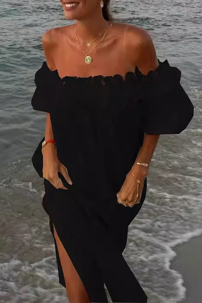Vestidos de playa sexys con aberturas sólidas y pliegues en los hombros