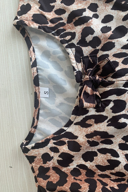 Blusas sexys con cuello redondo y frenillo de leopardo con estampado vintage