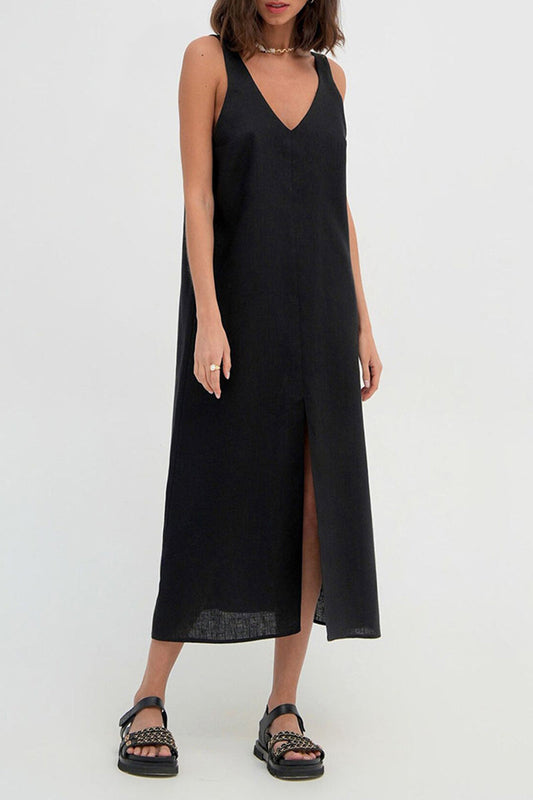 Vestidos casuales sencillos de cuello en V liso sin mangas