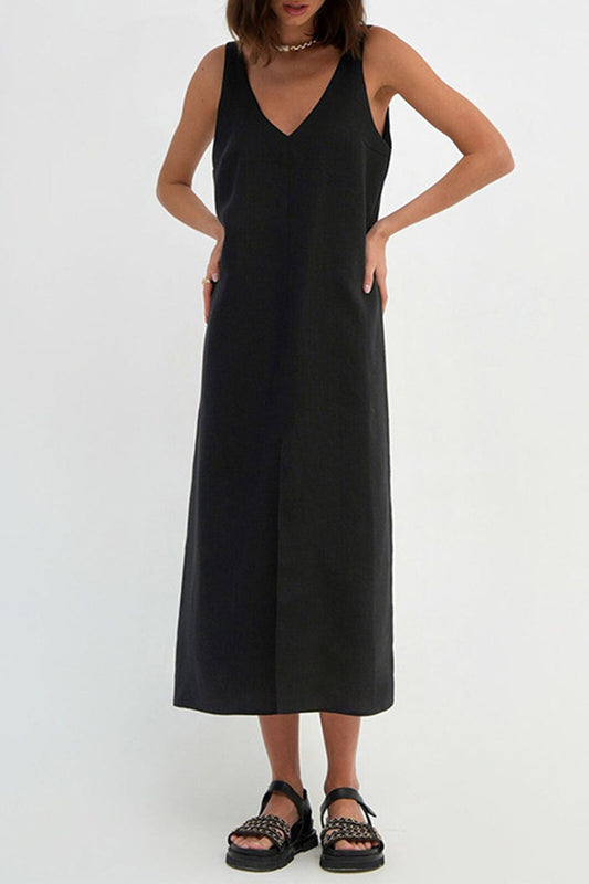 Vestidos casuales sencillos de cuello en V liso sin mangas