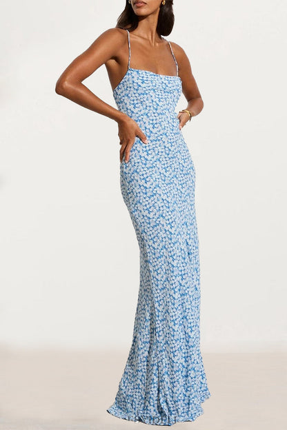 Vestido de falda de un solo paso con escote en U y diseño de tirantes sin espalda con estampado floral vintage sexy