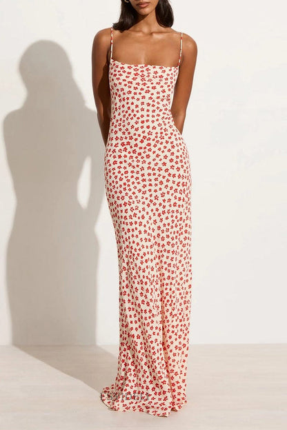 Vestido de falda de un solo paso con escote en U y diseño de tirantes sin espalda con estampado floral vintage sexy