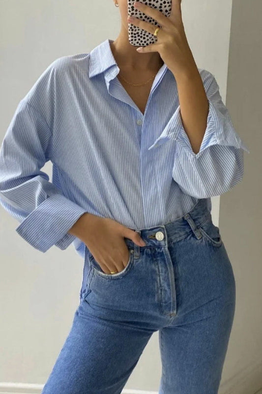 Tops casuales de cuello vuelto con patchwork a rayas
