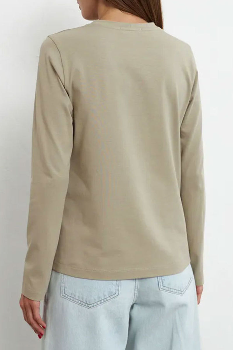 Tops casuales sencillos de cuello redondo lisos