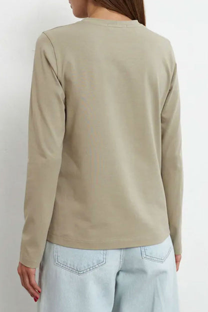 Tops casuales sencillos de cuello redondo lisos