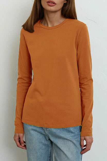 Tops casuales sencillos de cuello redondo lisos