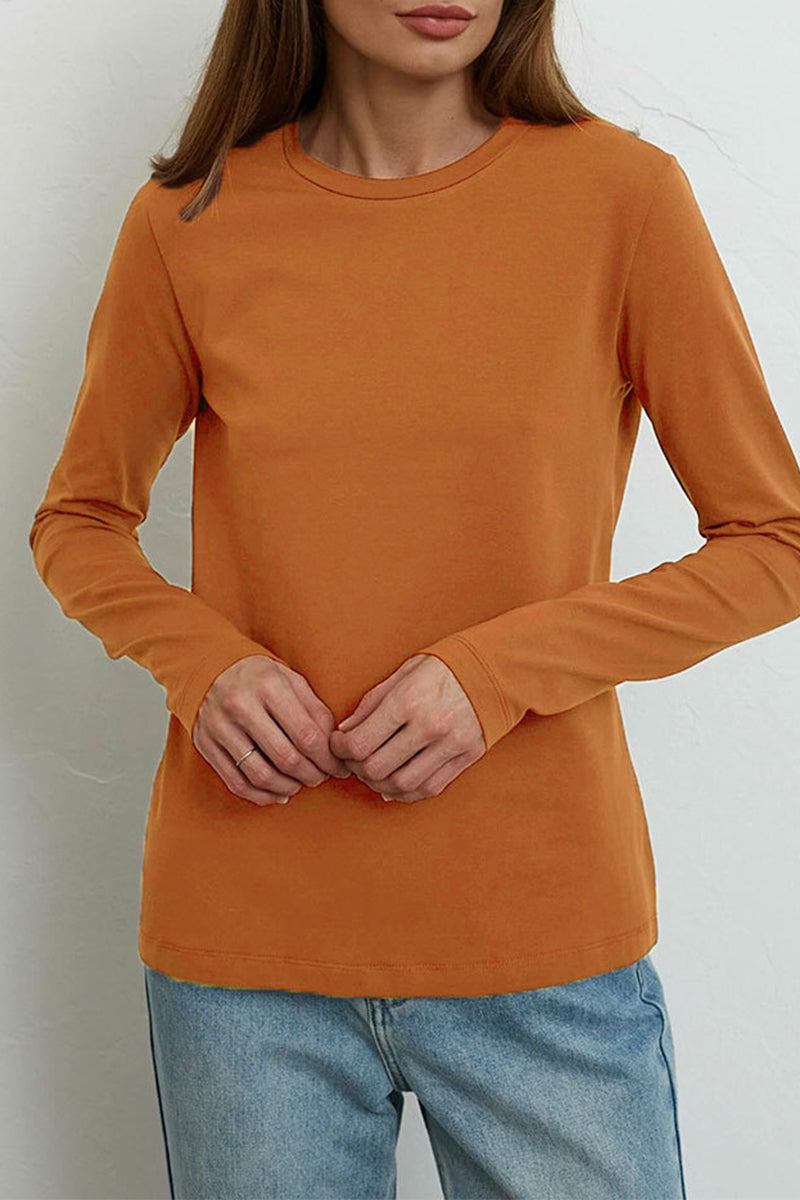 Tops casuales sencillos de cuello redondo lisos