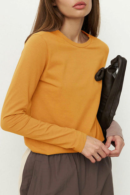 Tops casuales sencillos de cuello redondo lisos