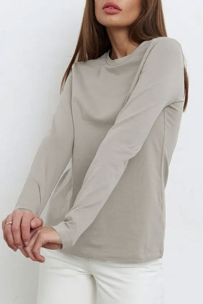 Tops casuales sencillos de cuello redondo lisos
