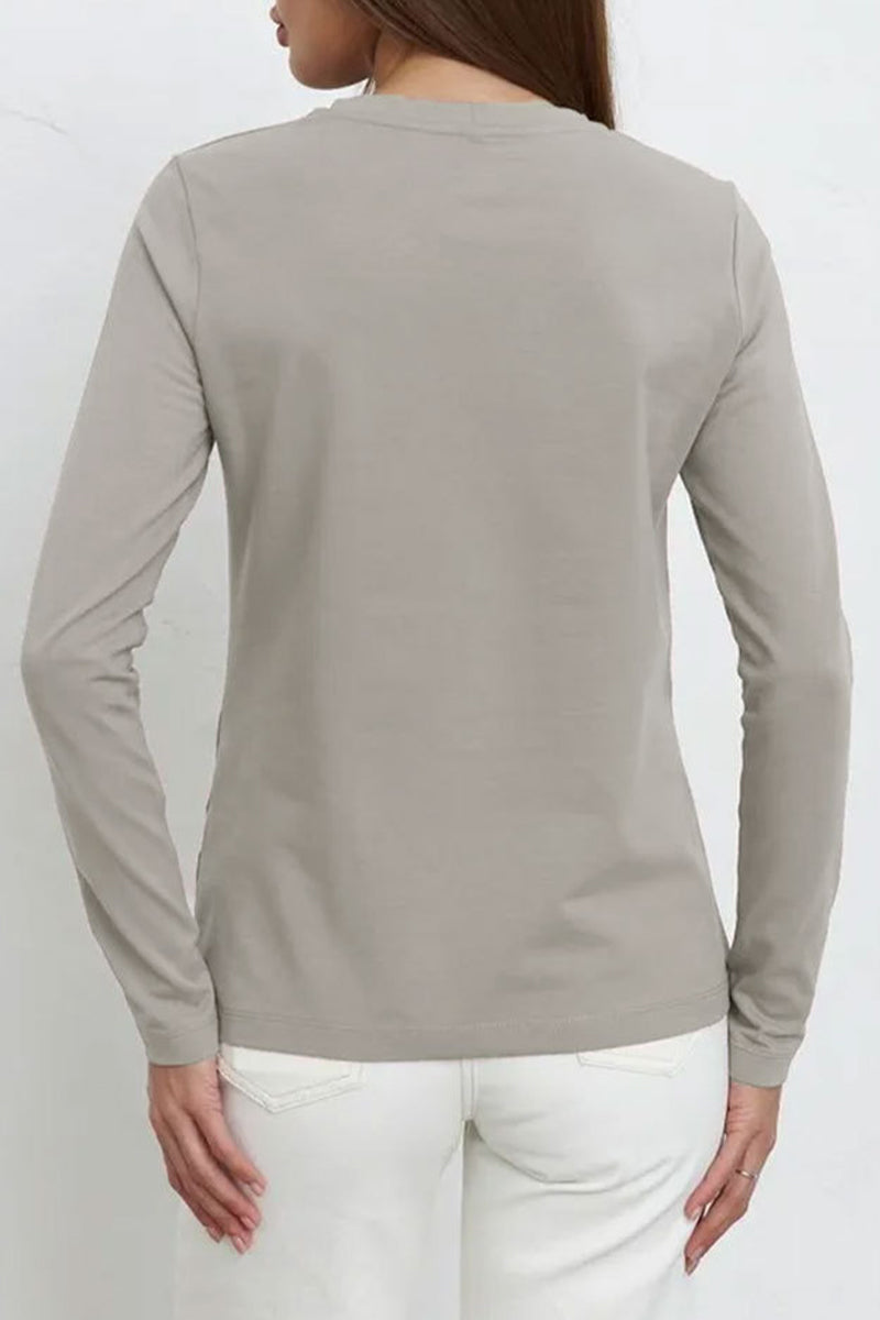 Tops casuales sencillos de cuello redondo lisos