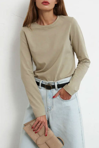 Tops casuales sencillos de cuello redondo lisos