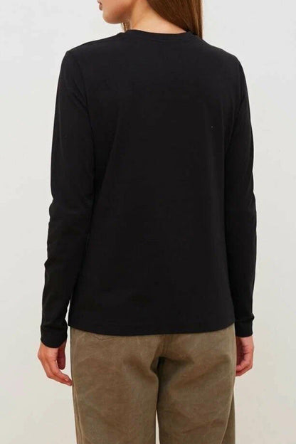 Tops casuales sencillos de cuello redondo lisos