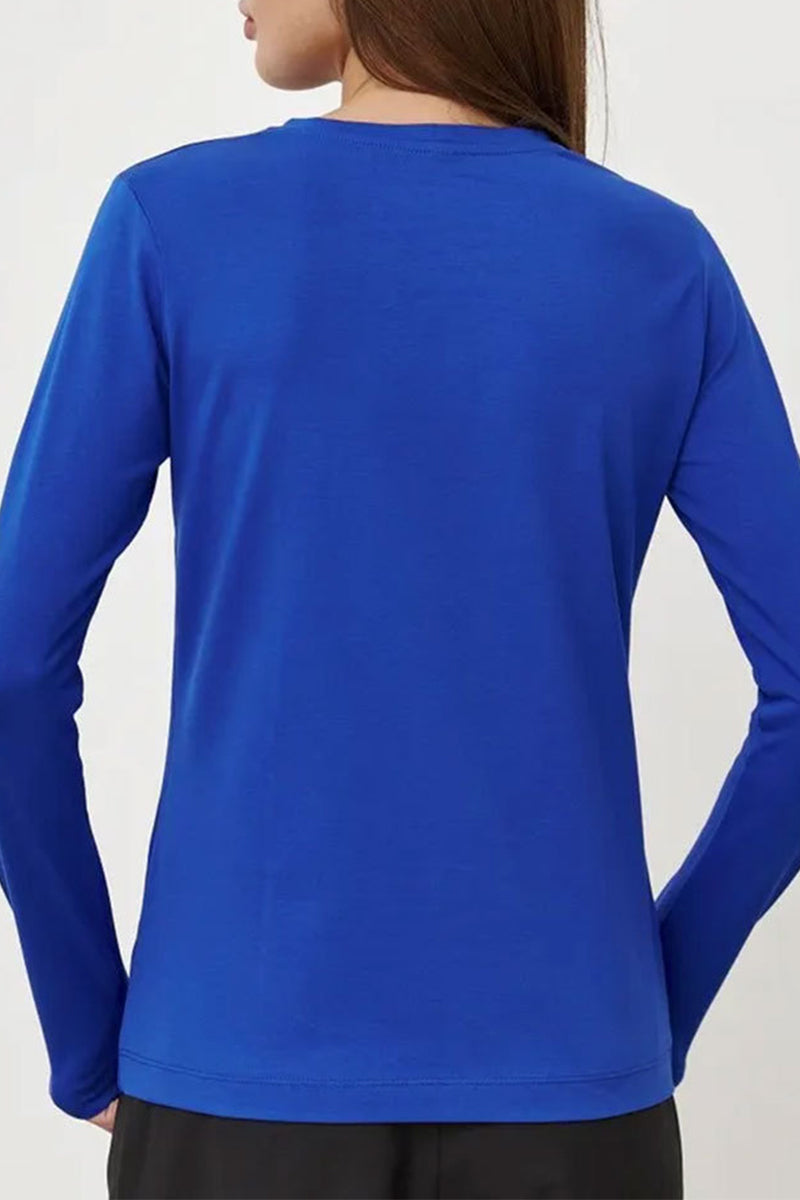 Tops casuales sencillos de cuello redondo lisos