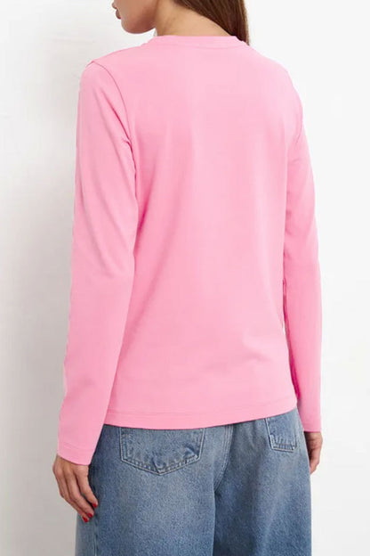 Tops casuales sencillos de cuello redondo lisos