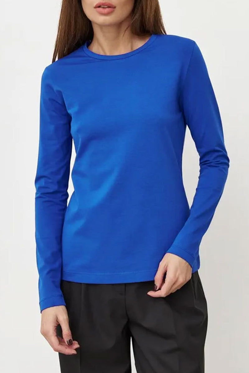 Tops casuales sencillos de cuello redondo lisos