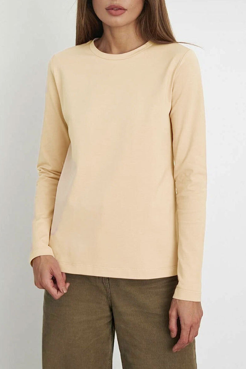 Tops casuales sencillos de cuello redondo lisos