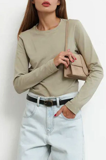 Tops casuales sencillos de cuello redondo lisos