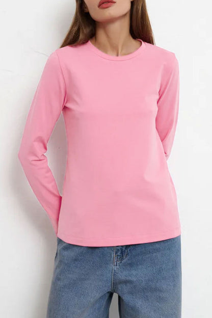 Tops casuales sencillos de cuello redondo lisos