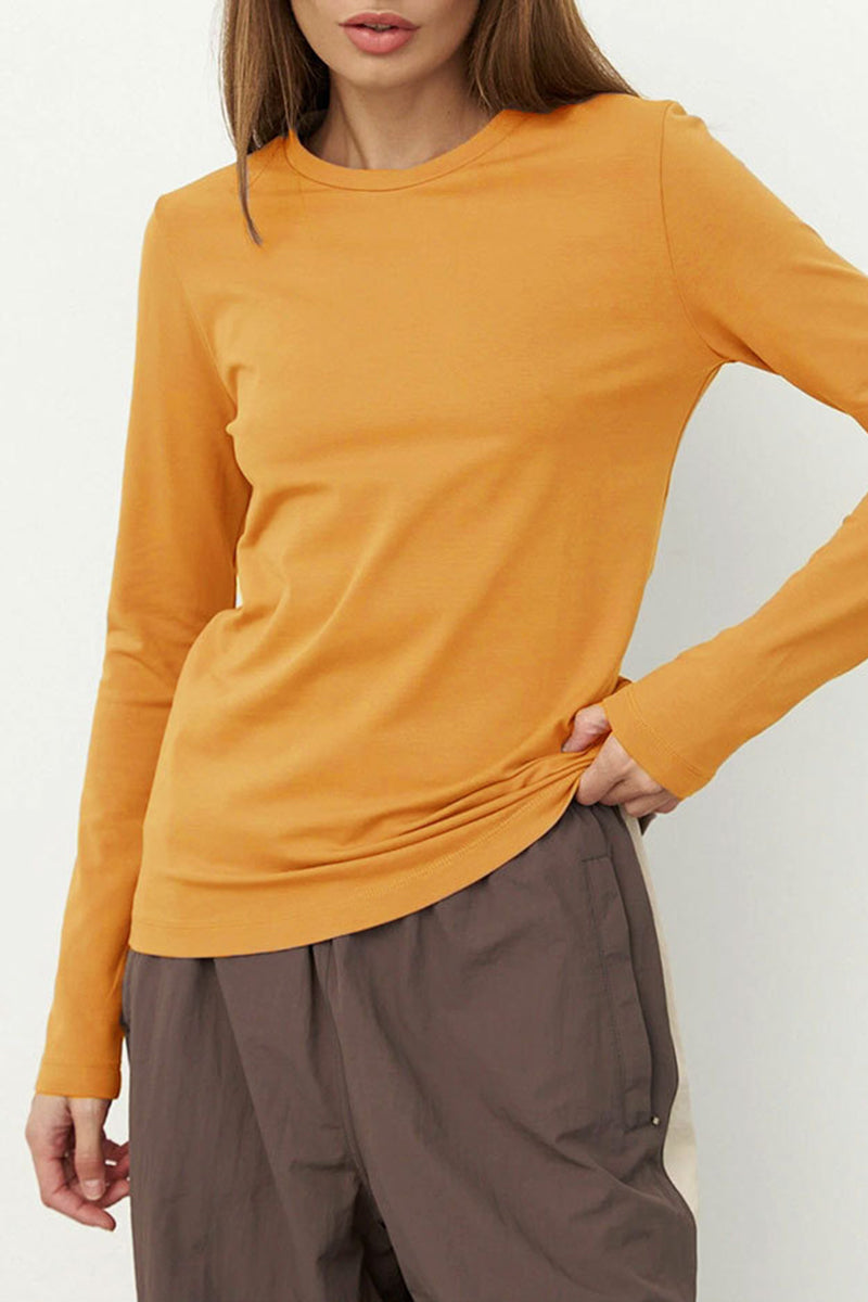 Tops casuales sencillos de cuello redondo lisos