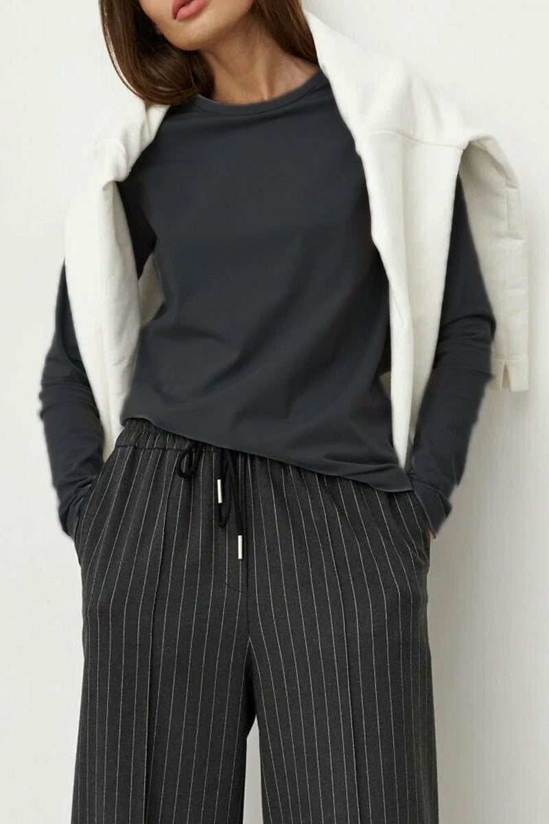 Tops casuales sencillos de cuello redondo lisos