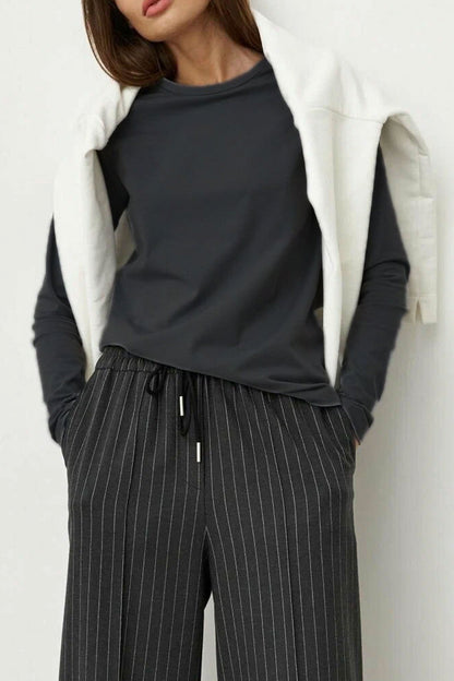 Tops casuales sencillos de cuello redondo lisos