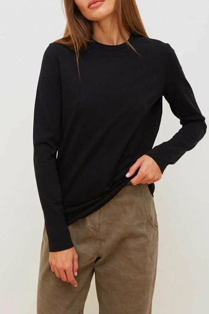 Tops casuales sencillos de cuello redondo lisos