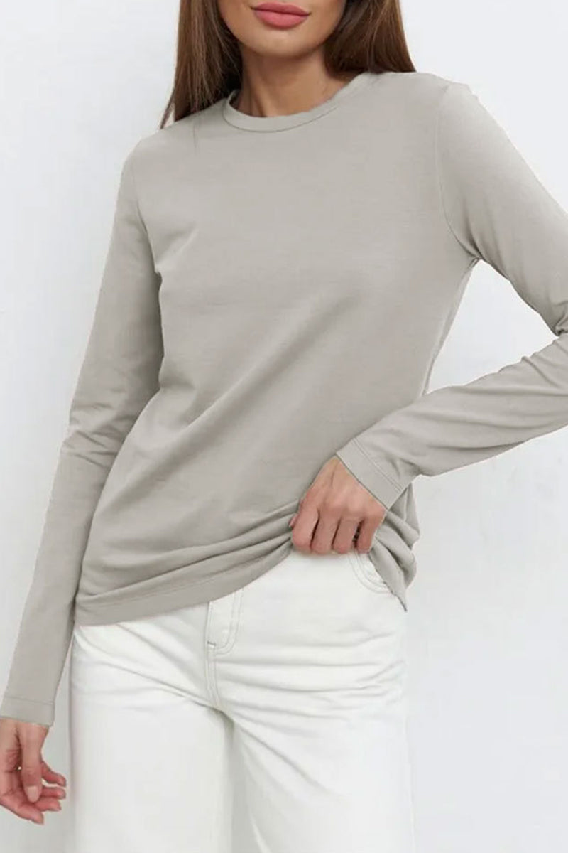 Tops casuales sencillos de cuello redondo lisos