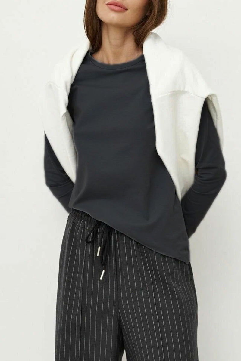 Tops casuales sencillos de cuello redondo lisos