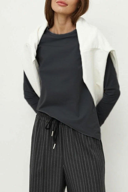 Tops casuales sencillos de cuello redondo lisos