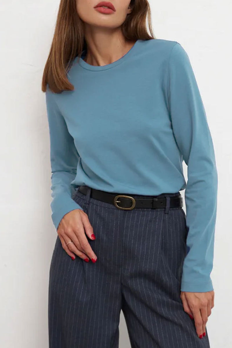 Tops casuales sencillos de cuello redondo lisos